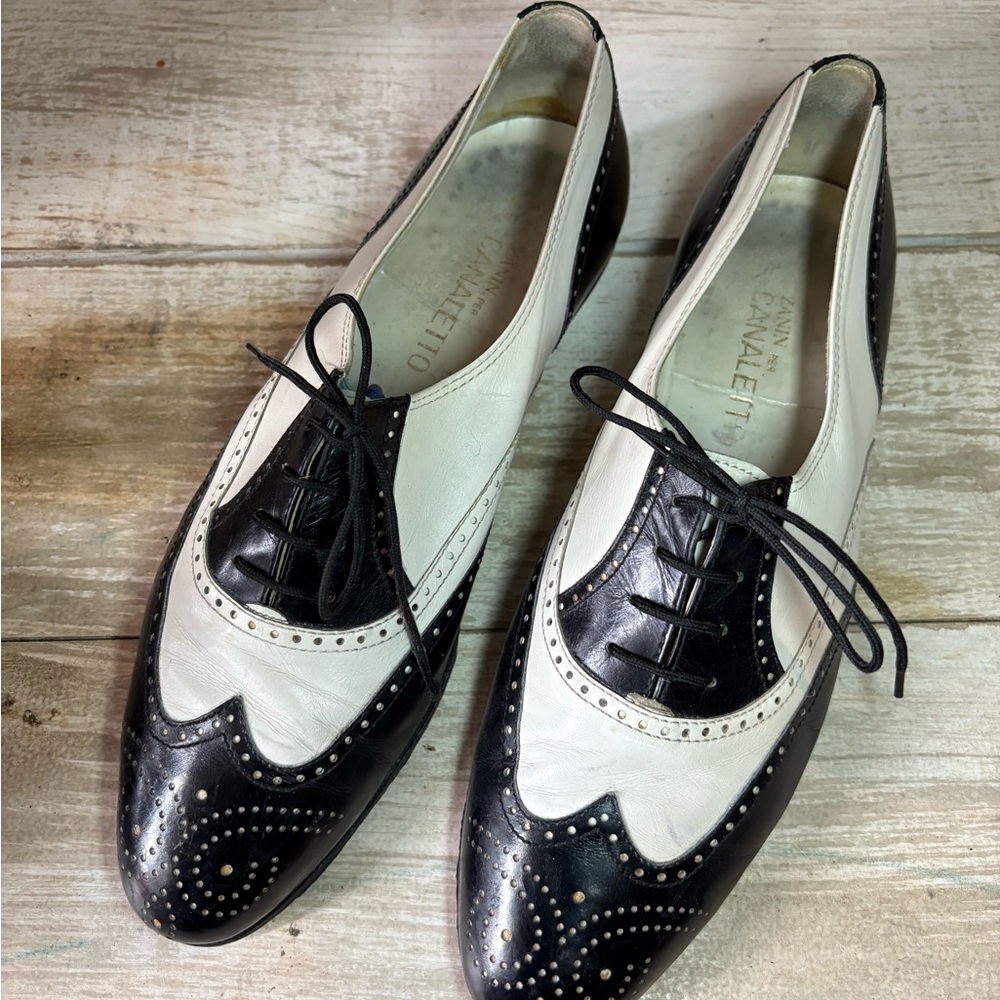 Classic Black and White Leather Oxfords